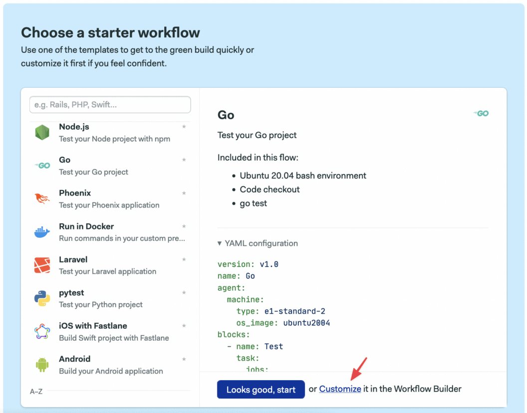 create a Dockerize Go workflow