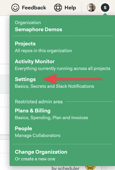 Settings menu