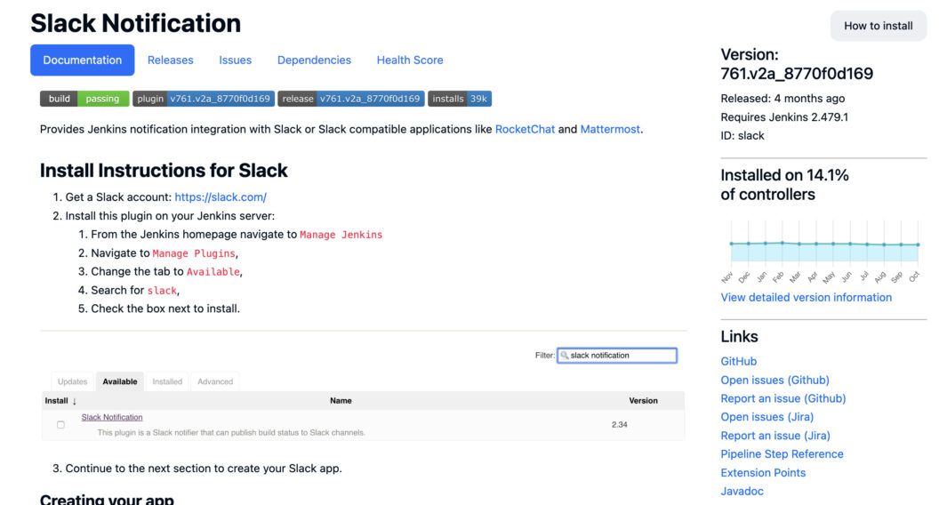 The Jenkins Slack Notification plugin page