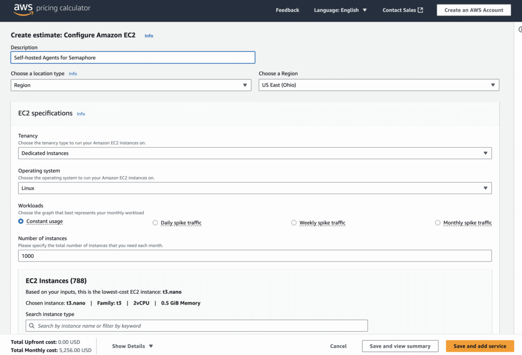 The AWS EC2 calculator