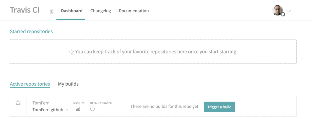 Travis CI home dashboard