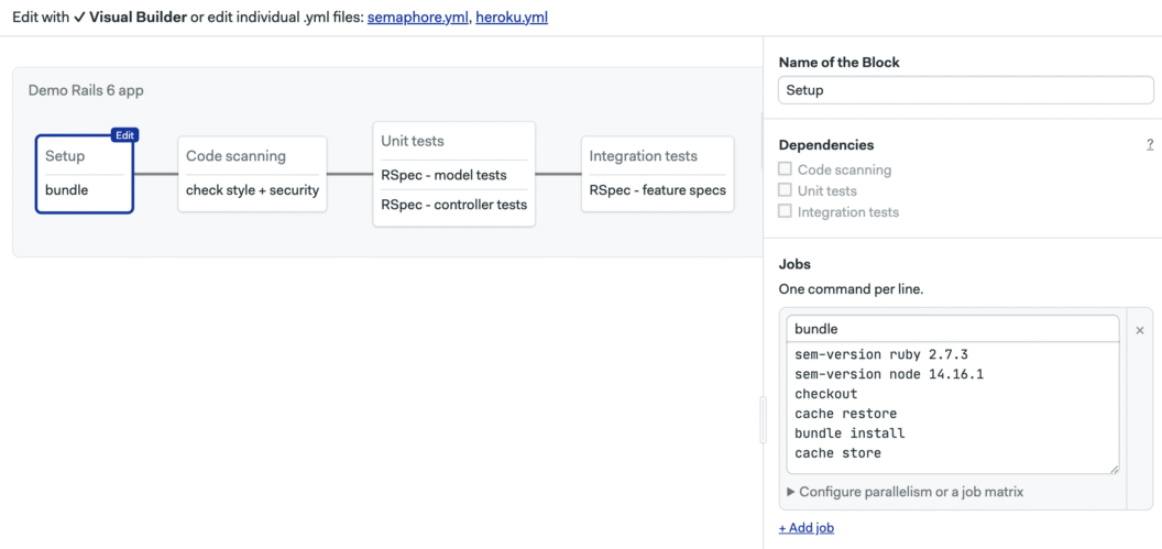 Semaphore Visual Editor for pipelines