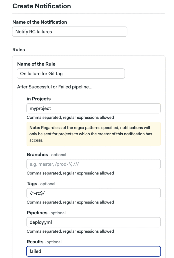 Setting up notification for Tags on the Semaphore UI