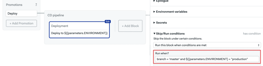 Using parameter values in skip/run conditions