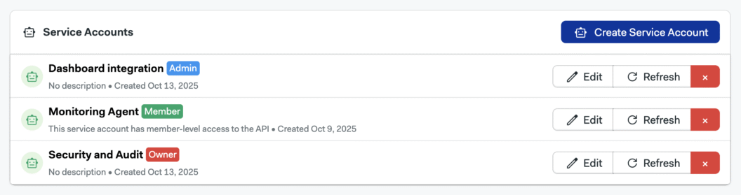 Service account UI on Semaphore