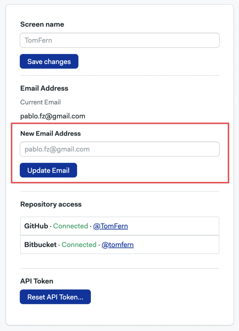 Semaphore UI to update user profile and email