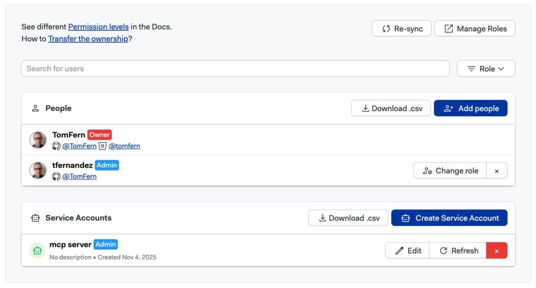 Service account screen