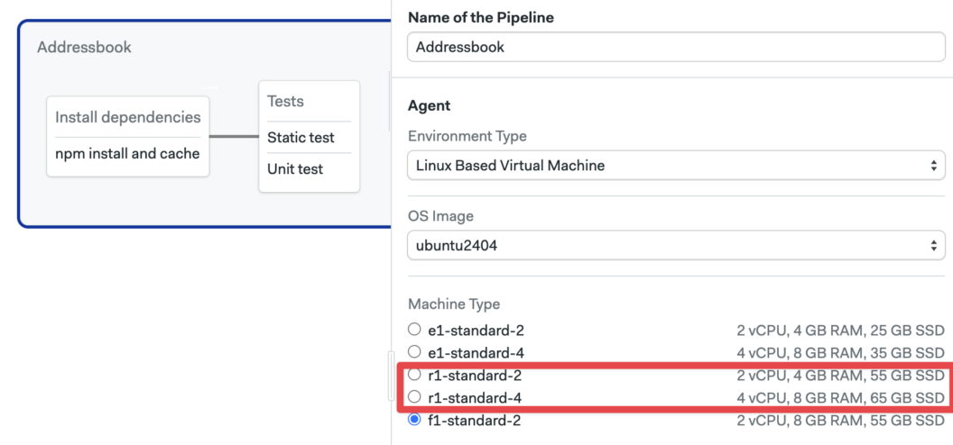 Choosing an ARM machine in Semaphore workflow editor.