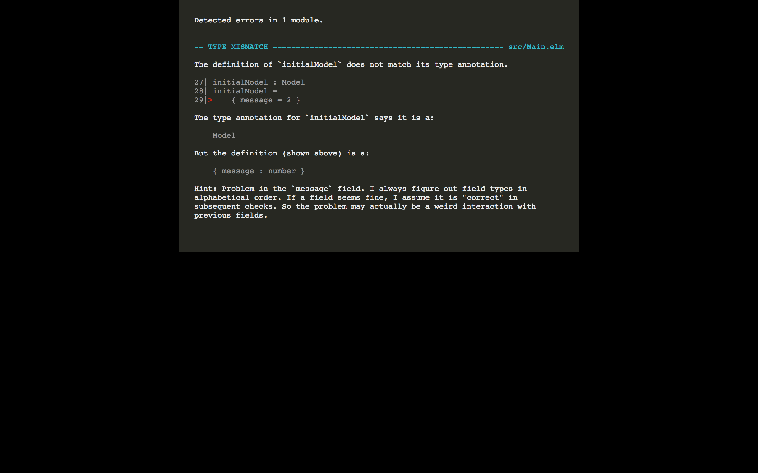 Type error message