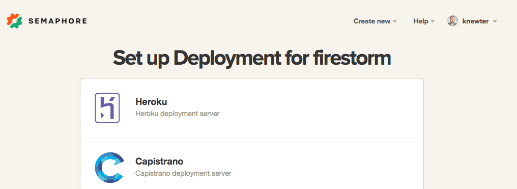 Select Deploy with Heroku on Semaphore