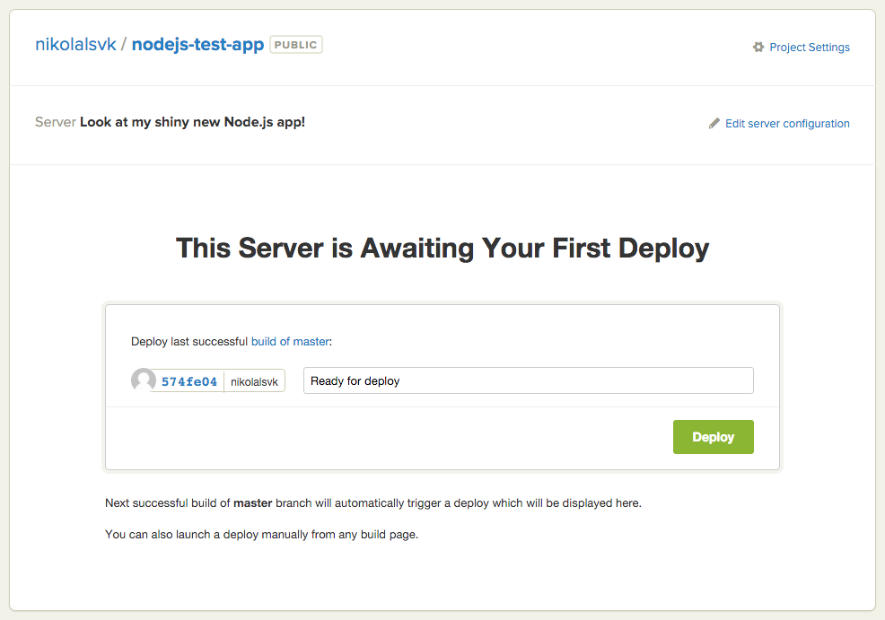 Node.js Click deploy
