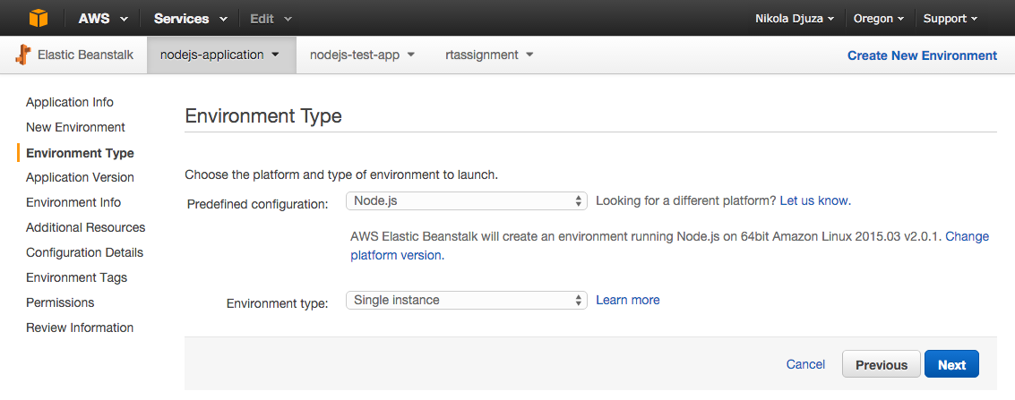 Node.js environment type
