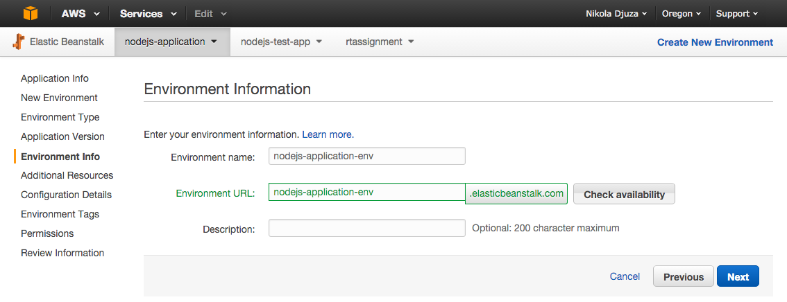 Node.js environment name