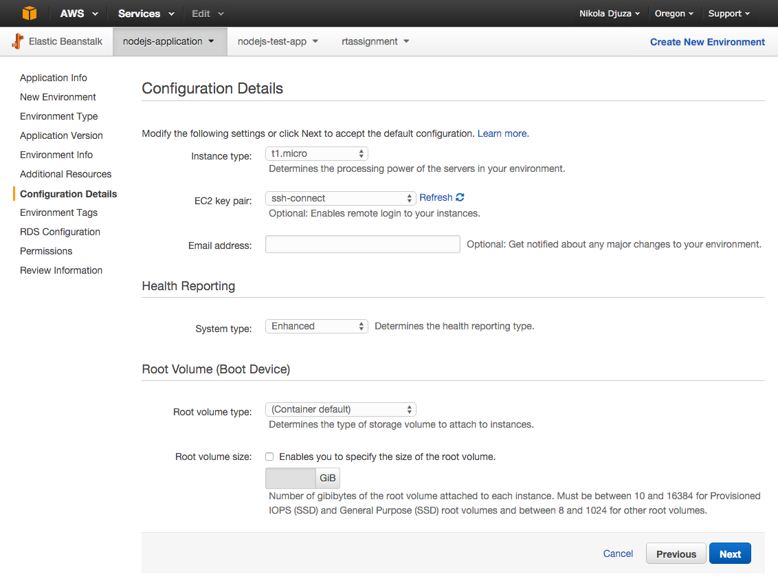 Node.js Configuration Details