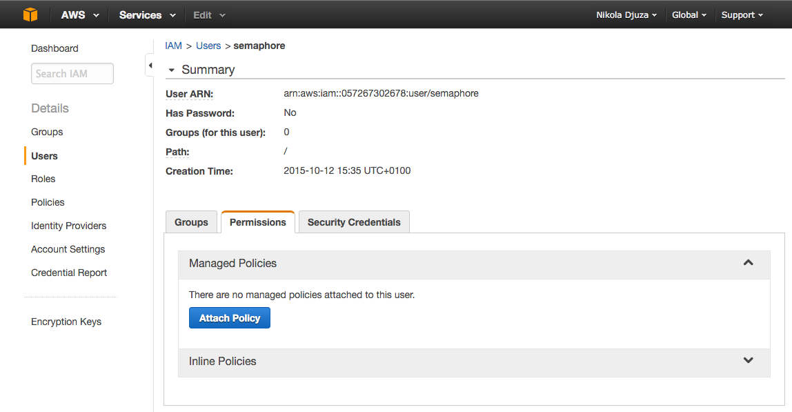 Attach Policy Button